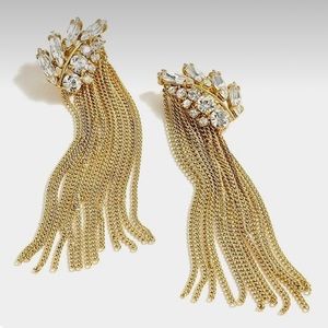 J.Crew Pavé feather chain drop earrings